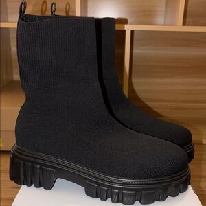 SHEIN Black Knit Combat Boots